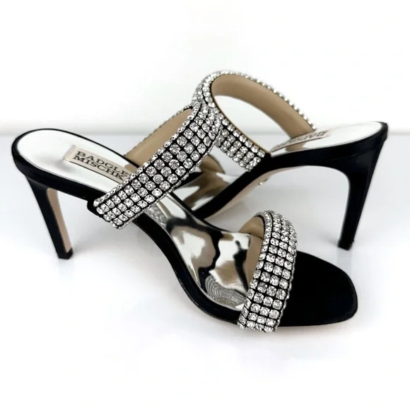 Badgley Mischka Women's Sade Jeweled Double Band Heeled Sandals Black Size 6 - Picture 5 of 12